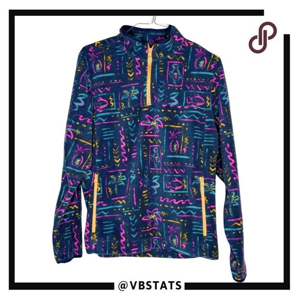 Chubbies Men's‎ Fleece Quarter Zip The Chilly Vibe Pullover Navy Abstract Large - Picture 1 of 7